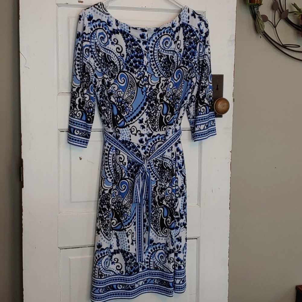 Tahari ASL Blue and White Paisley Dress Size 10P